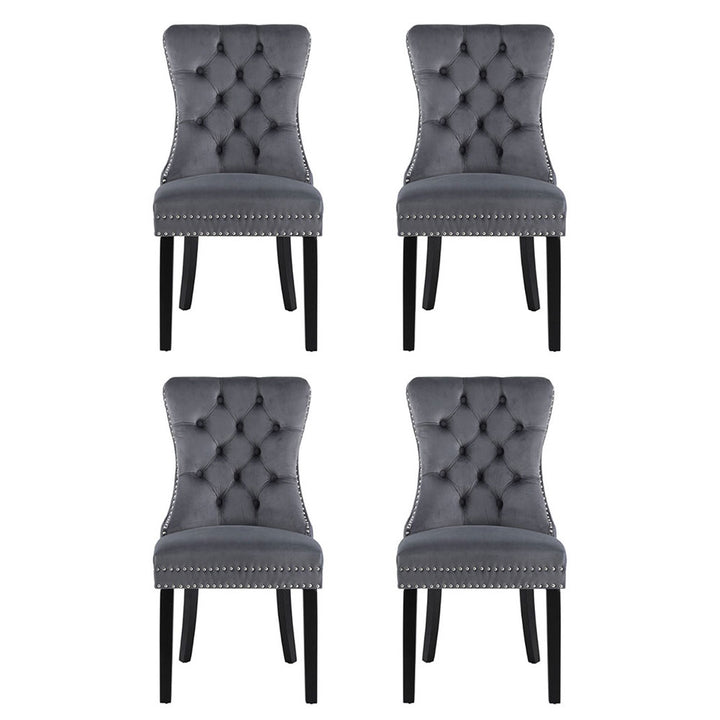 Artiss Velvet Fabric Kitchen Dining Chairs Tufted (Set of 4) Grey
