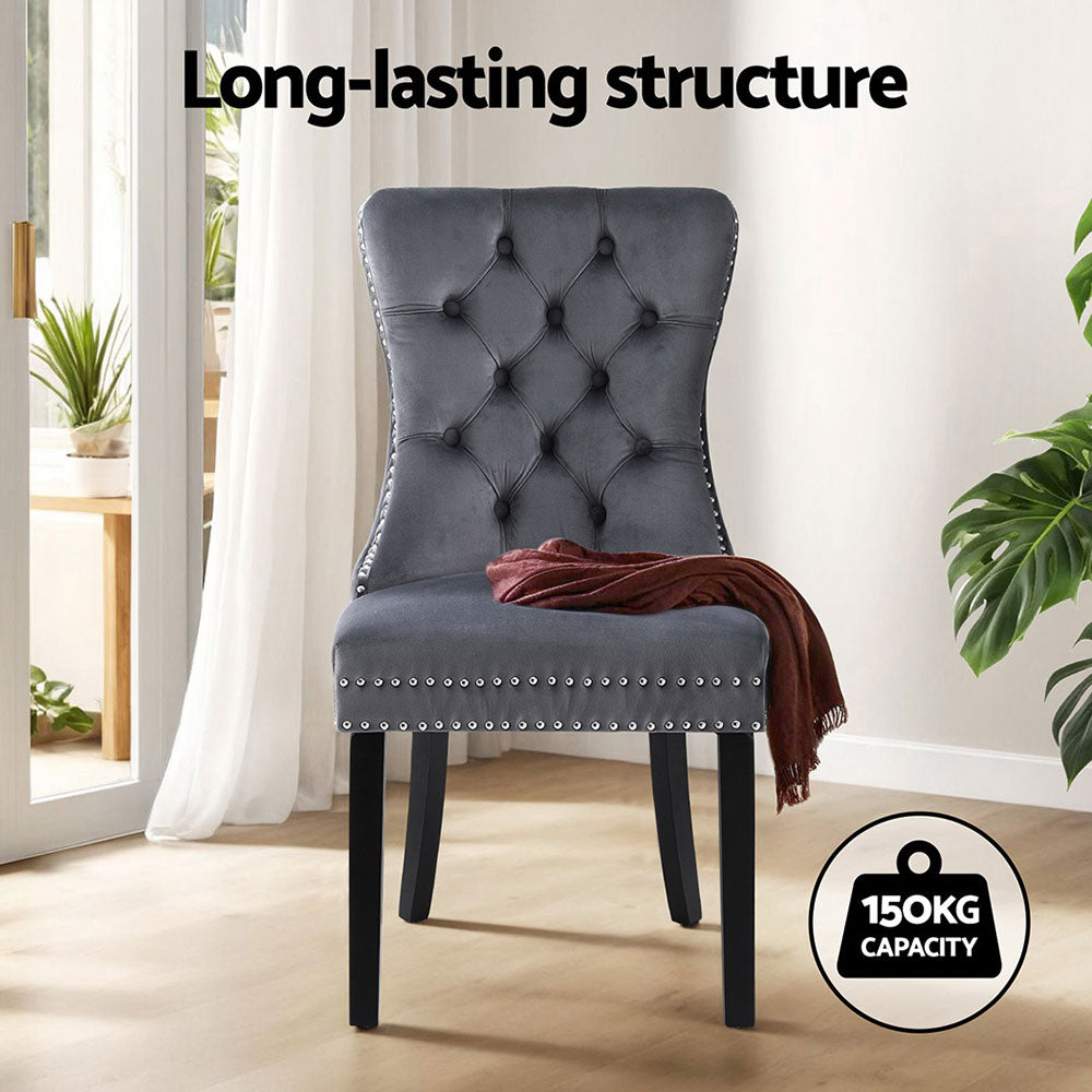 Artiss Velvet Fabric Kitchen Dining Chairs Tufted (Set of 4) Grey