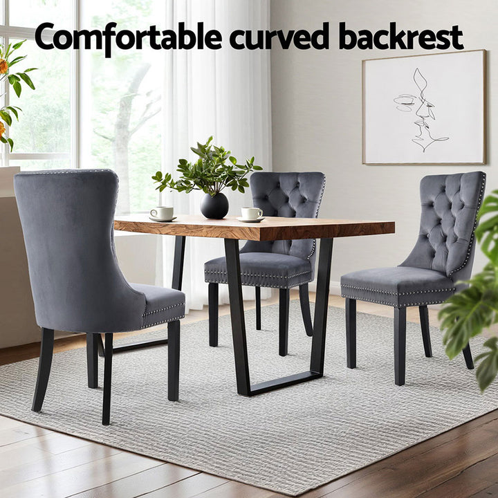 Artiss Velvet Fabric Kitchen Dining Chairs Tufted (Set of 4) Grey
