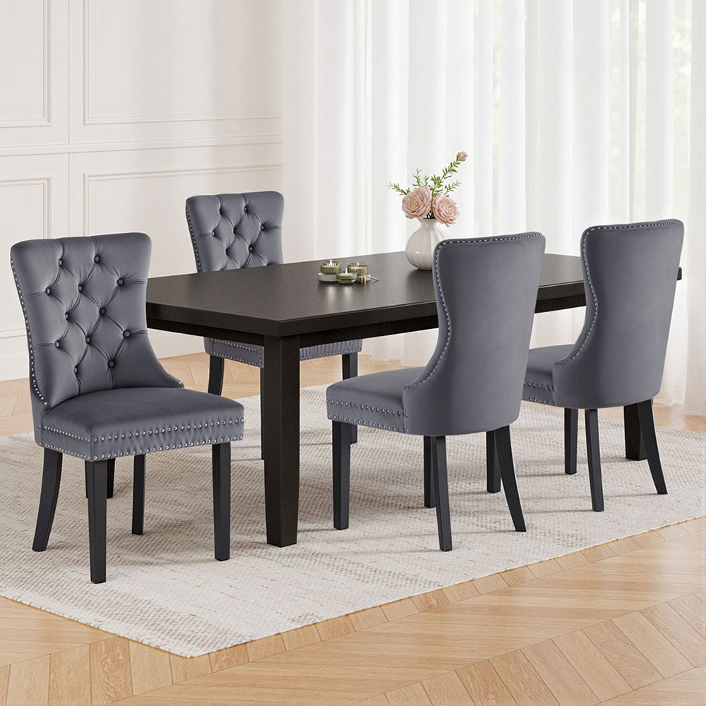 Artiss Velvet Fabric Kitchen Dining Chairs Tufted (Set of 4) Grey