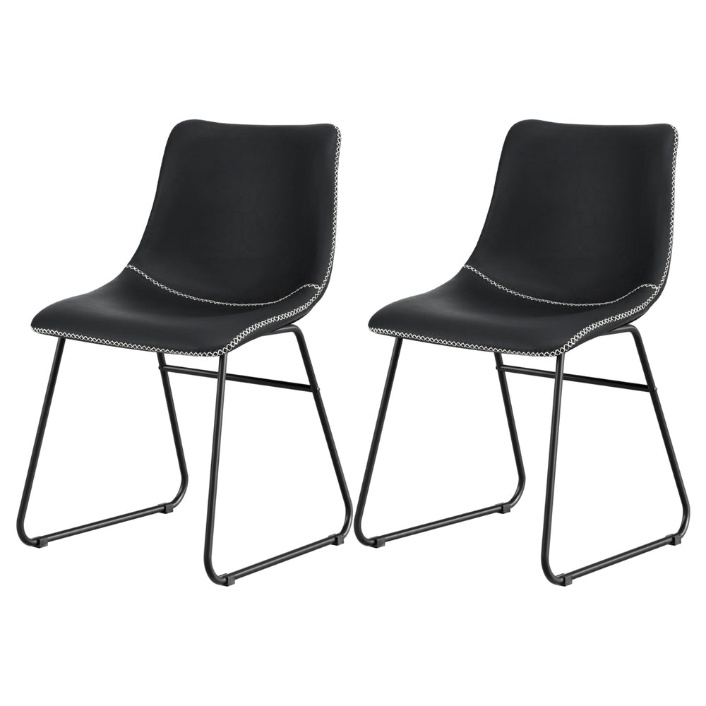 Artiss Leather Kitchen Dining Chairs Retro (Set of 2) Black