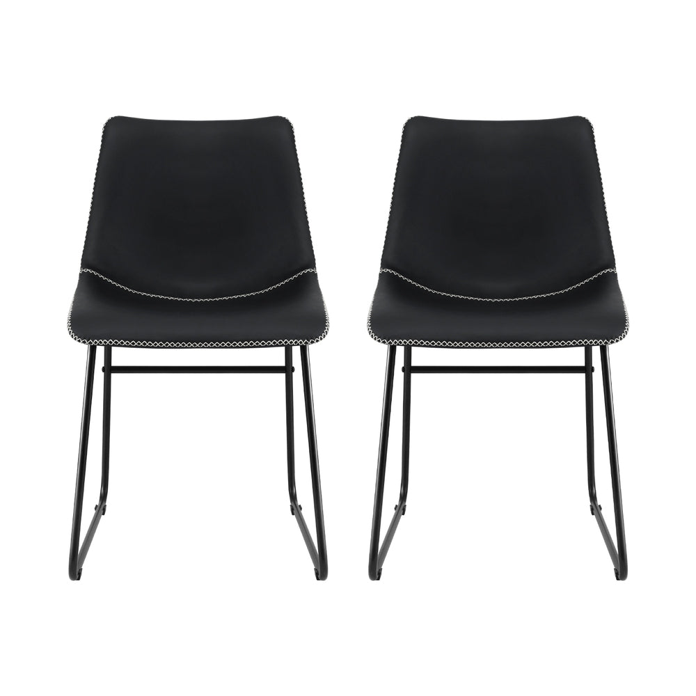 Artiss Leather Kitchen Dining Chairs Retro (Set of 2) Black