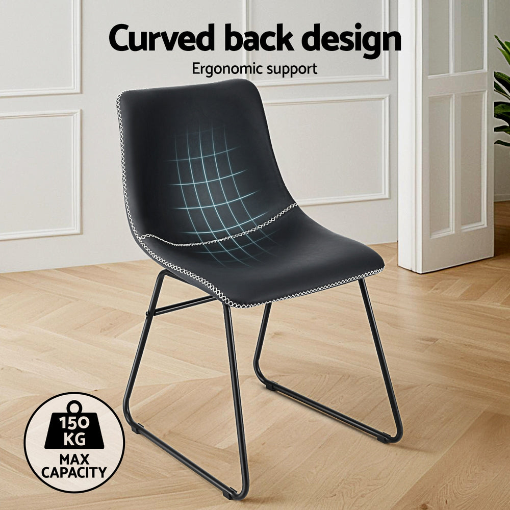 Artiss Leather Kitchen Dining Chairs Retro (Set of 4) Black