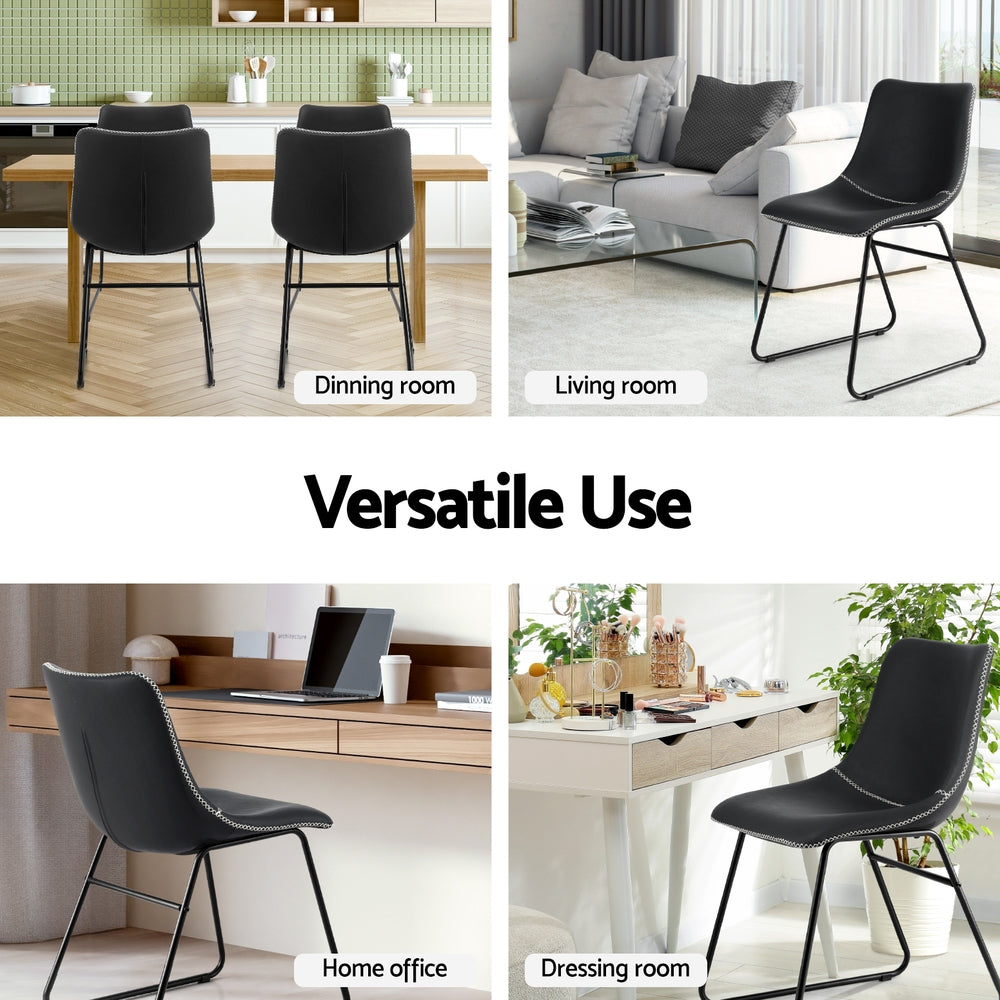 Artiss Leather Kitchen Dining Chairs Retro (Set of 4) Black
