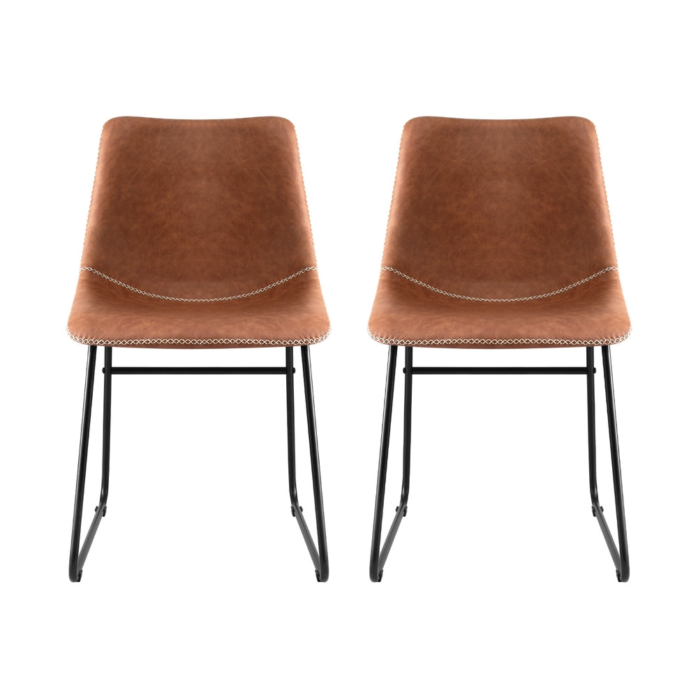 Artiss Leather Kitchen Dining Chairs Retro (Set of 2) Tan