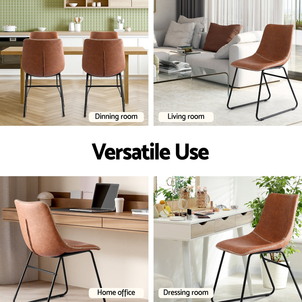 Artiss Leather Kitchen Dining Chairs Retro (Set of 2) Tan