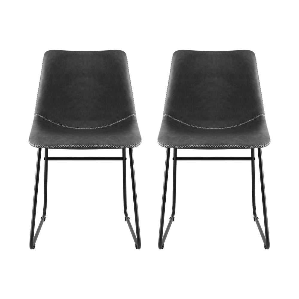 Artiss Leather Kitchen Dining Chairs Retro (Set of 2) Charcoal