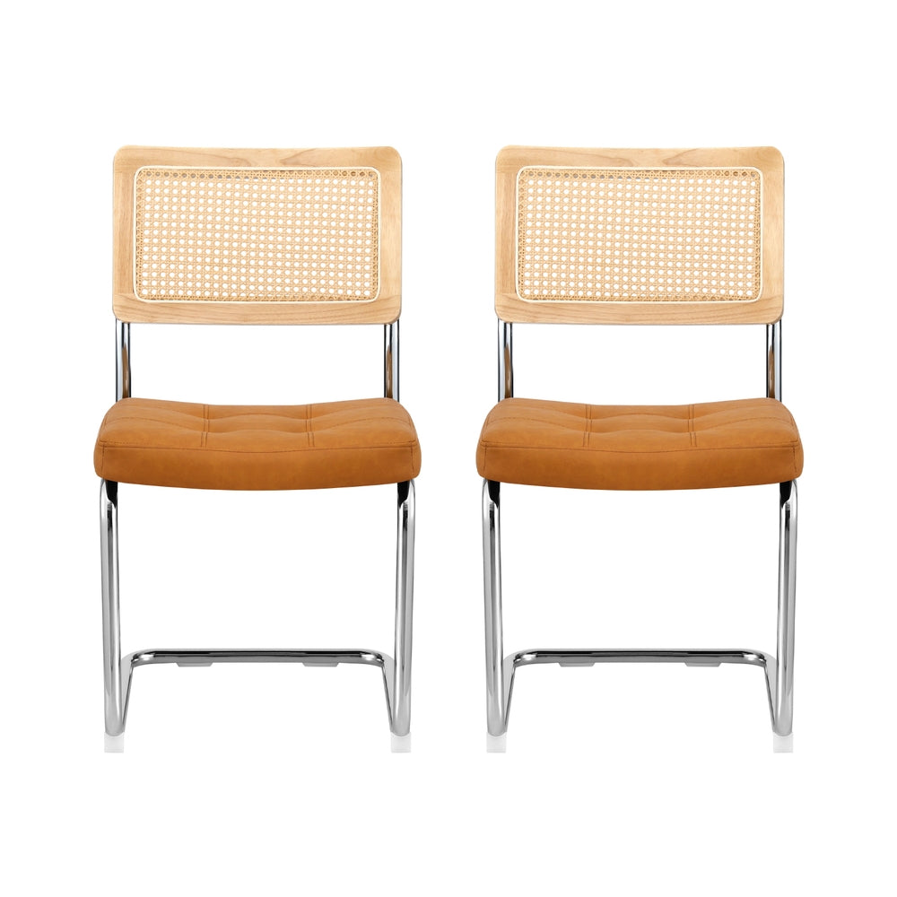 Artiss Rattan Kitchen Dining Chairs Cantilever (Set of 2) Brown