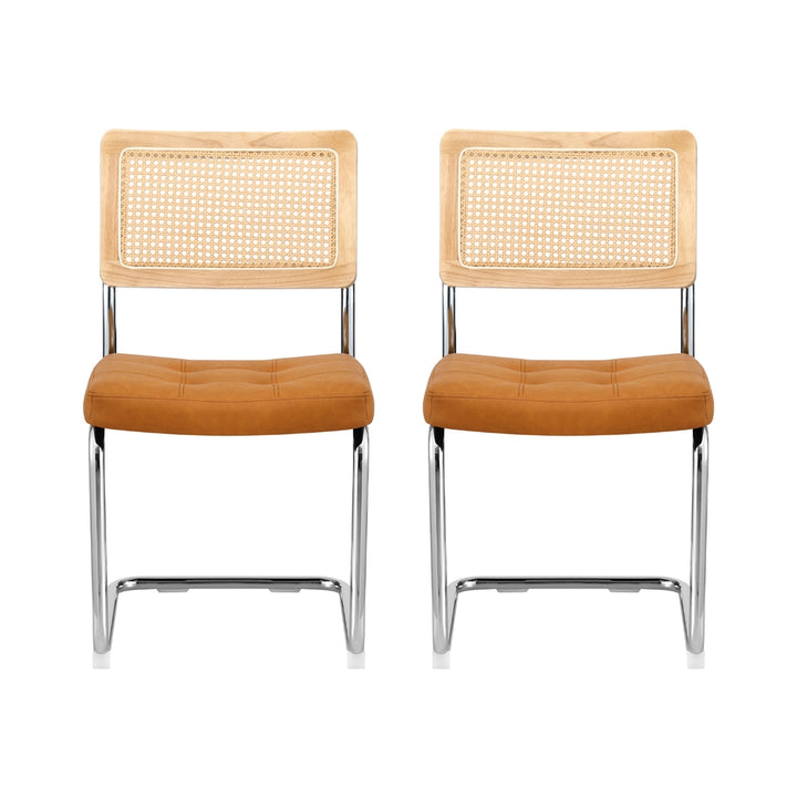 Artiss Rattan Kitchen Dining Chairs Cantilever (Set of 2) Brown