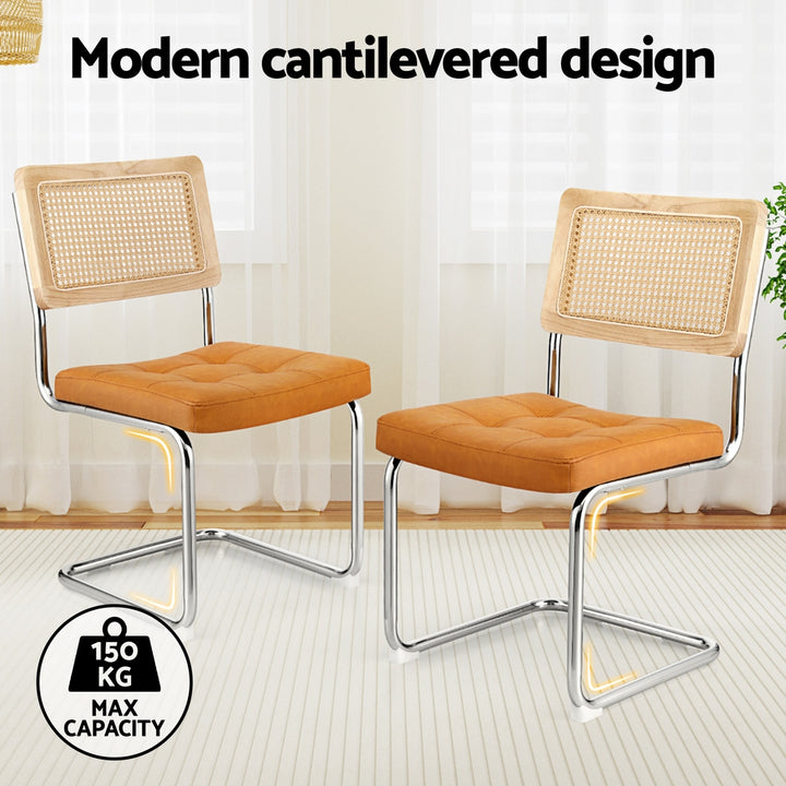 Artiss Rattan Kitchen Dining Chairs Cantilever (Set of 2) Brown
