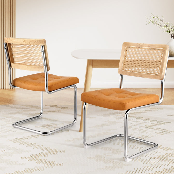 Artiss Rattan Kitchen Dining Chairs Cantilever (Set of 2) Brown