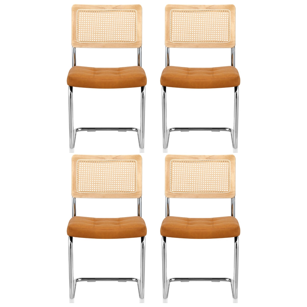 Artiss Rattan Kitchen Dining Chairs Cantilever (Set of 4) Brown