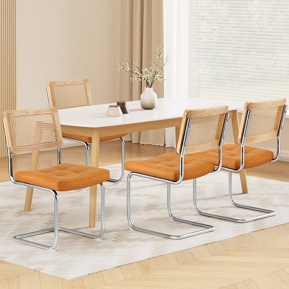 Artiss Rattan Kitchen Dining Chairs Cantilever (Set of 4) Brown