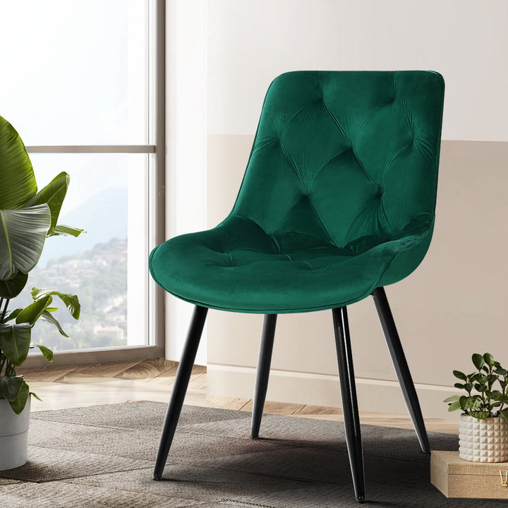 Artiss Velvet Fabric Dining Chairs Diamond Tufted (Set of 2) Green