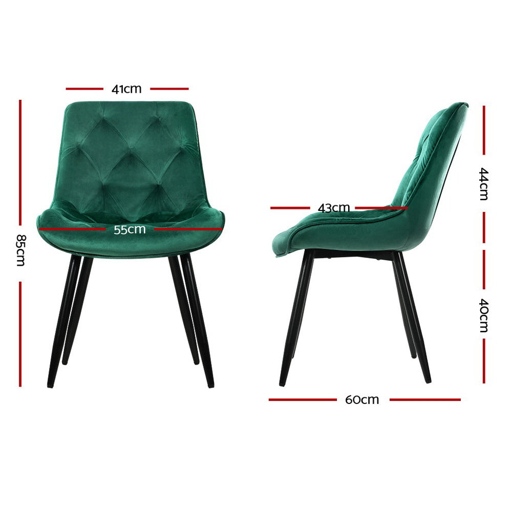Artiss Velvet Fabric Dining Chairs Diamond Tufted (Set of 2) Green