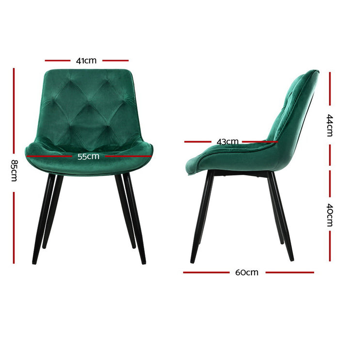 Artiss Velvet Fabric Dining Chairs Diamond Tufted (Set of 2) Green