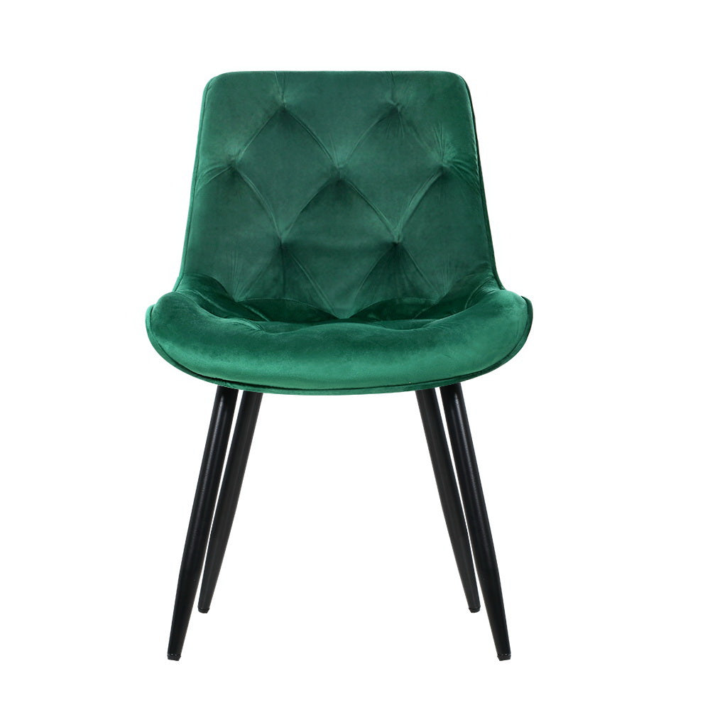 Artiss Velvet Fabric Dining Chairs Diamond Tufted (Set of 2) Green