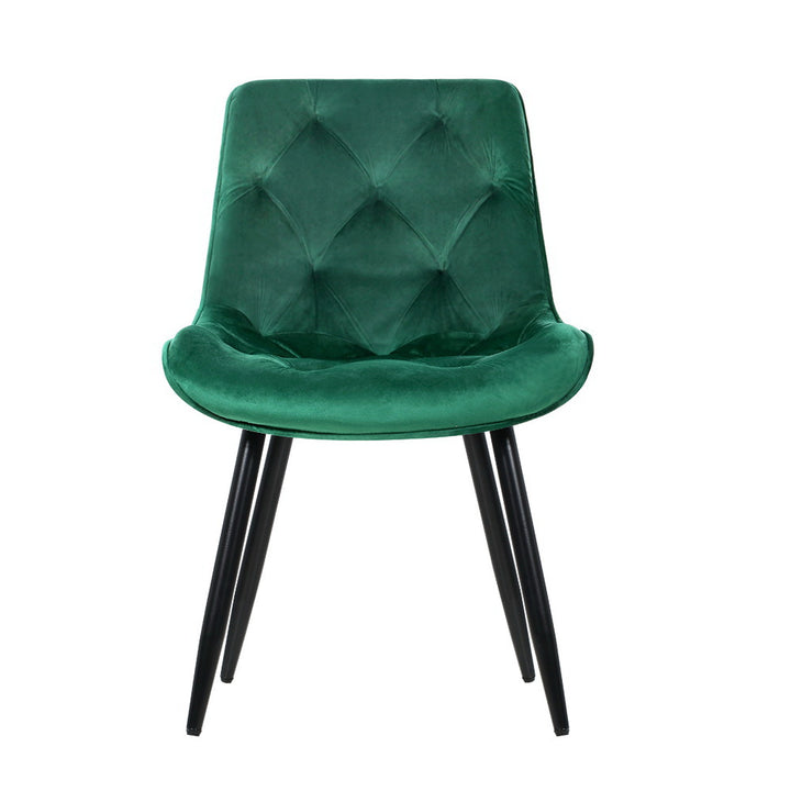 Artiss Velvet Fabric Dining Chairs Diamond Tufted (Set of 2) Green