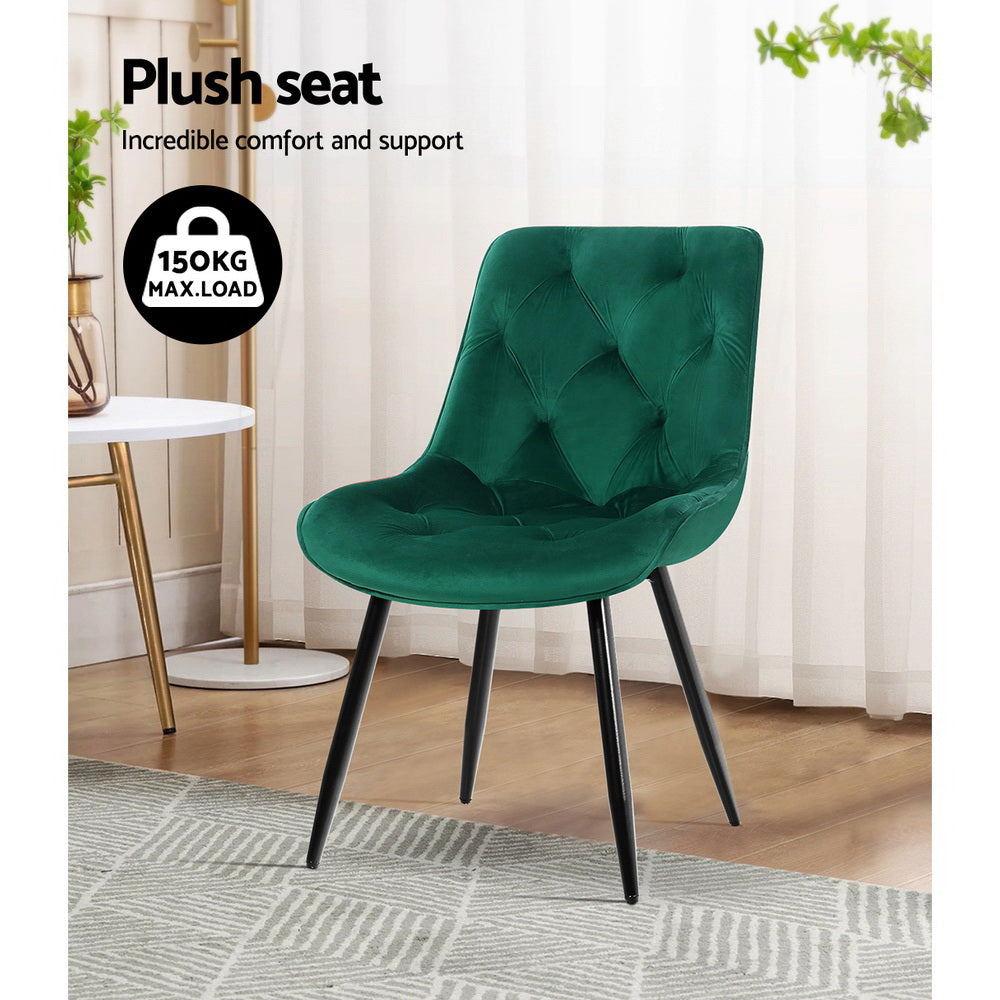 Artiss Velvet Fabric Dining Chairs Diamond Tufted (Set of 2) Green