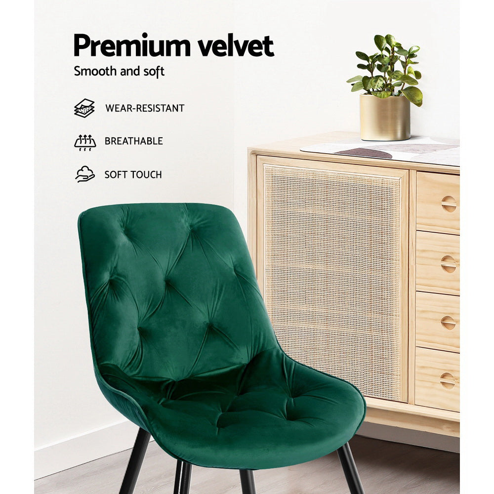 Artiss Velvet Fabric Dining Chairs Diamond Tufted (Set of 2) Green