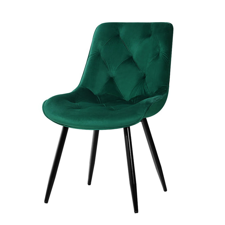 Artiss Velvet Fabric Dining Chairs Diamond Tufted (Set of 2) Green
