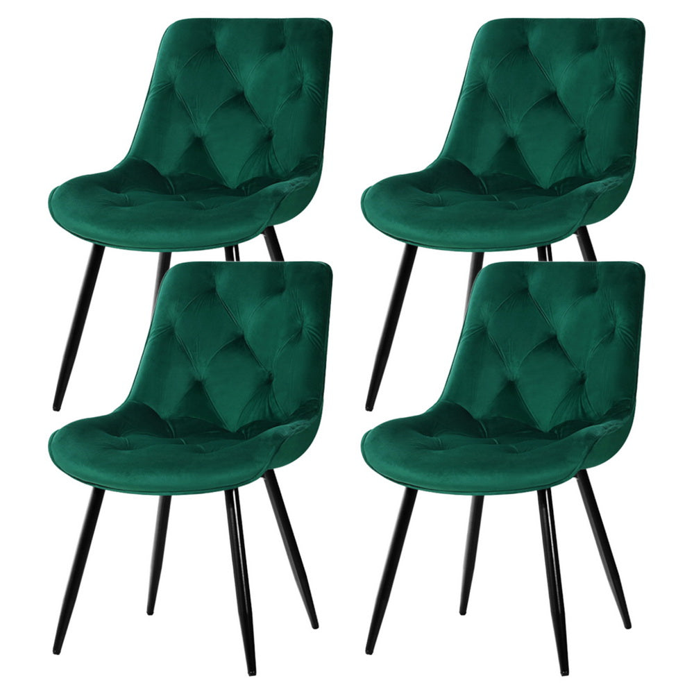 Artiss Velvet Fabric Dining Chairs Diamond Tufted (Set of 4) Green