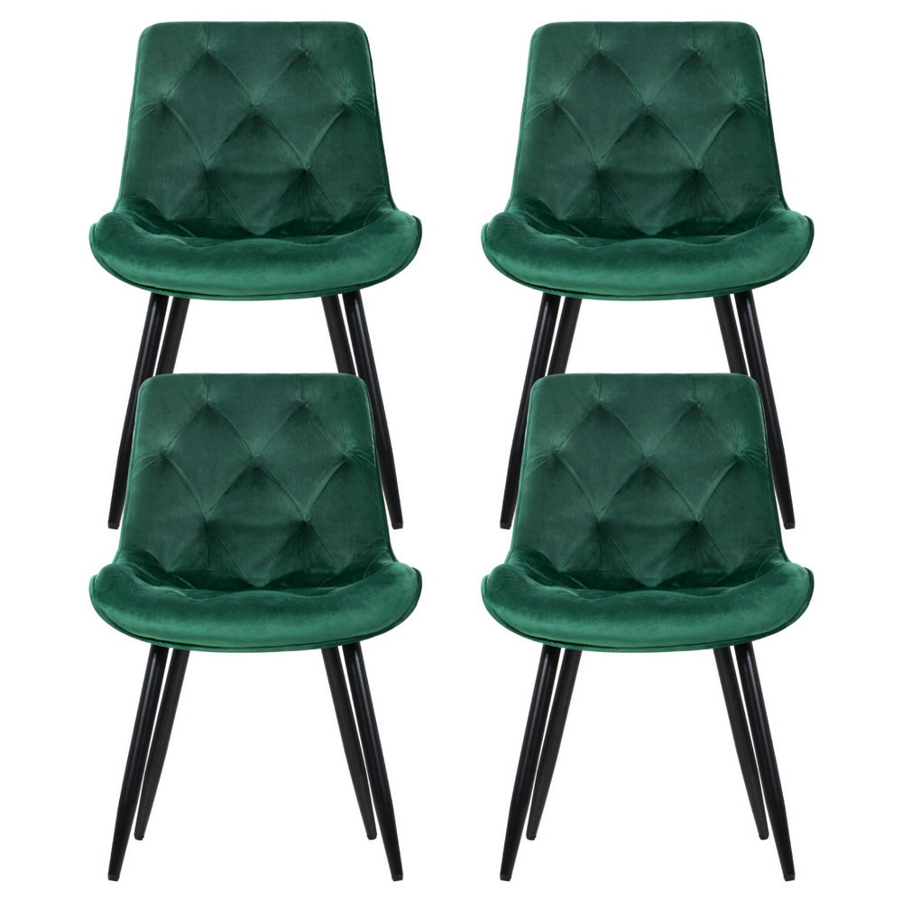 Artiss Velvet Fabric Dining Chairs Diamond Tufted (Set of 4) Green