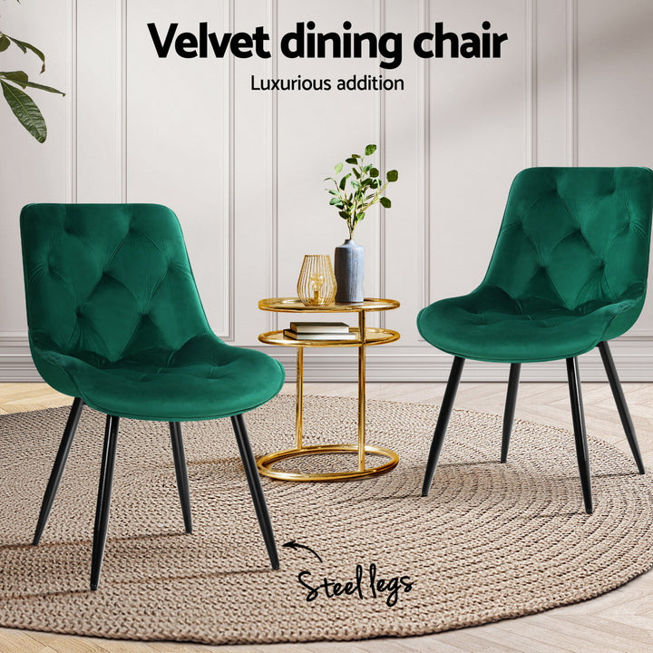Artiss Velvet Fabric Dining Chairs Diamond Tufted (Set of 4) Green