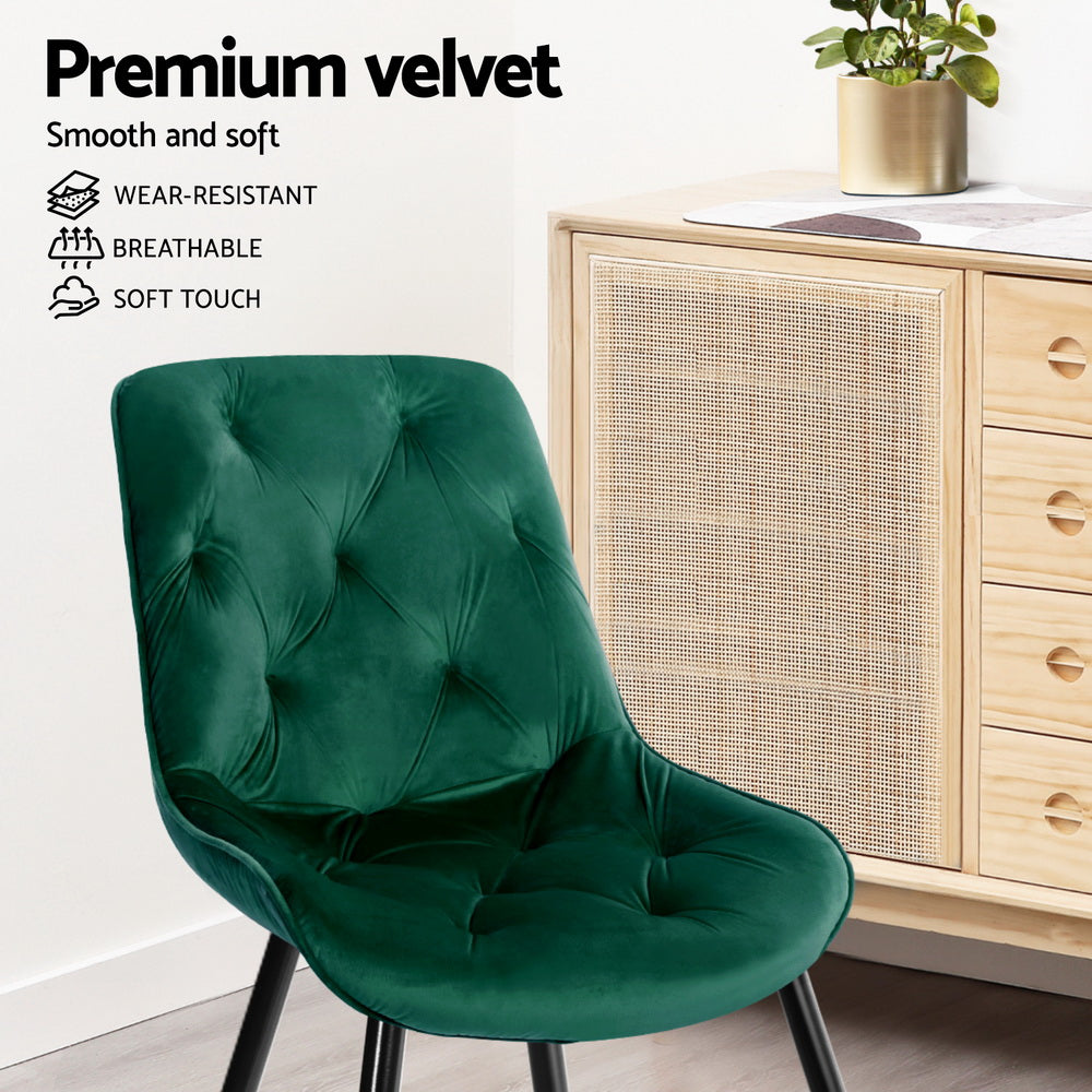 Artiss Velvet Fabric Dining Chairs Diamond Tufted (Set of 4) Green