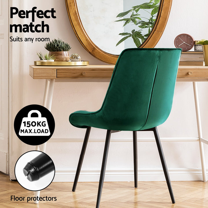 Artiss Velvet Fabric Dining Chairs Diamond Tufted (Set of 4) Green