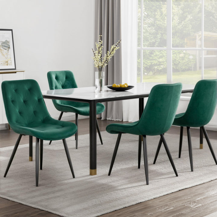 Artiss Velvet Fabric Dining Chairs Diamond Tufted (Set of 4) Green