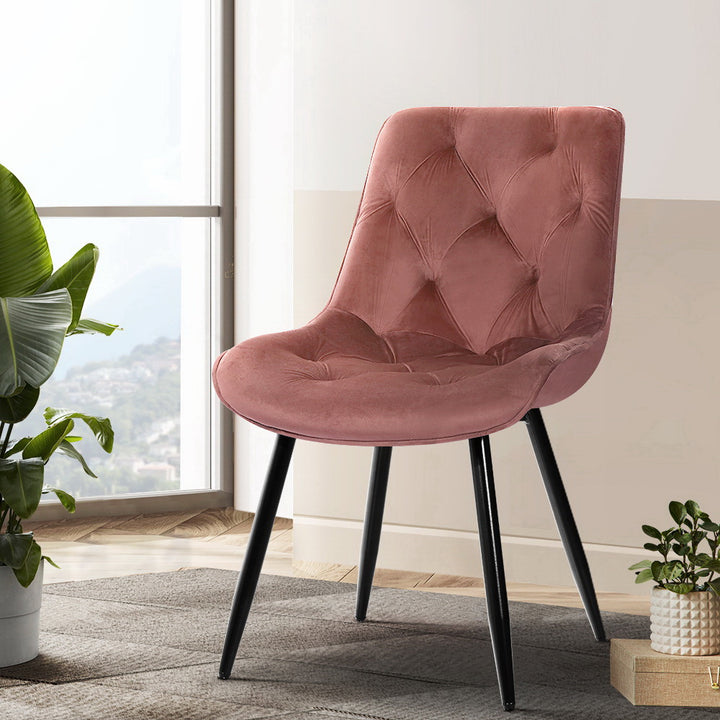 Artiss Velvet Fabric Dining Chairs Diamond Tufted (Set of 2) Pink