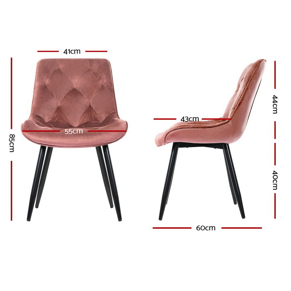 Artiss Velvet Fabric Dining Chairs Diamond Tufted (Set of 2) Pink