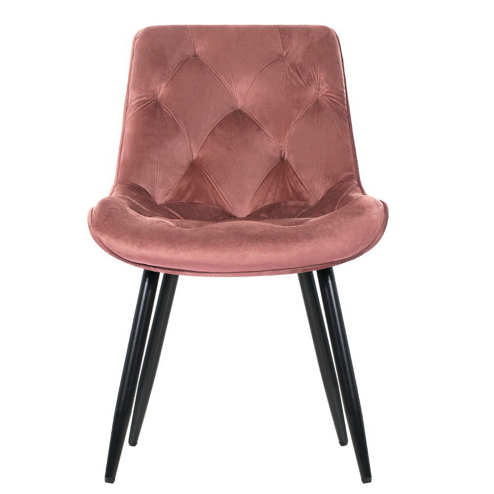 Artiss Velvet Fabric Dining Chairs Diamond Tufted (Set of 2) Pink