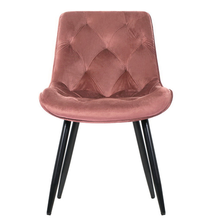 Artiss Velvet Fabric Dining Chairs Diamond Tufted (Set of 2) Pink