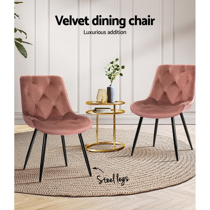 Artiss Velvet Fabric Dining Chairs Diamond Tufted (Set of 2) Pink