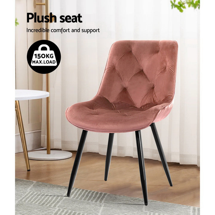 Artiss Velvet Fabric Dining Chairs Diamond Tufted (Set of 2) Pink