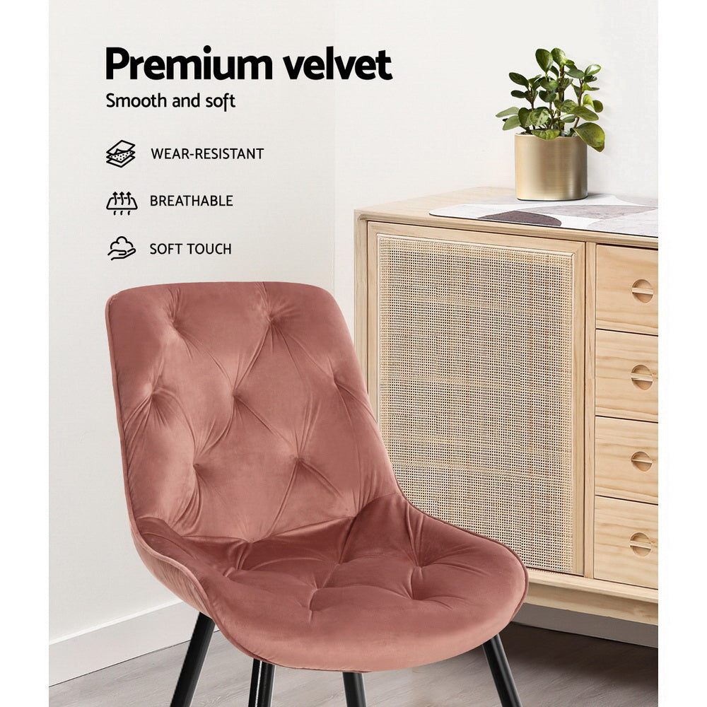 Artiss Velvet Fabric Dining Chairs Diamond Tufted (Set of 2) Pink