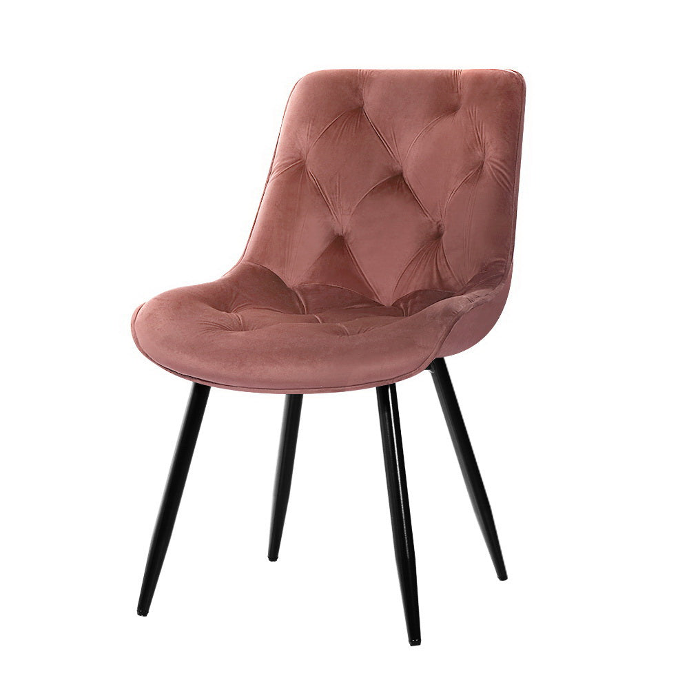 Artiss Velvet Fabric Dining Chairs Diamond Tufted (Set of 2) Pink