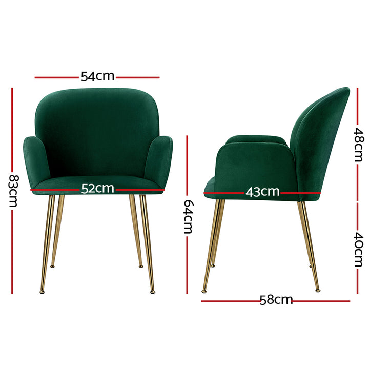 Artiss Velvet Fabric Dining Chairs Armrests (Set of 2) Green