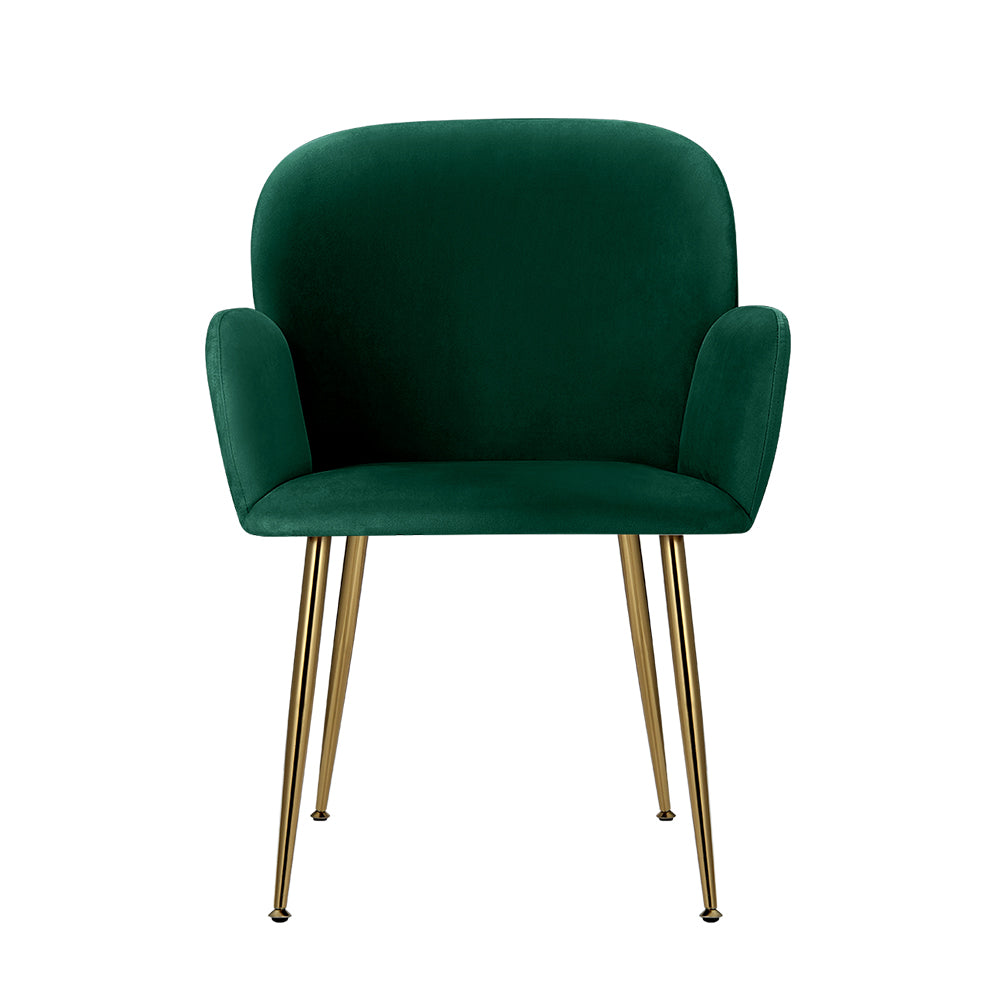 Artiss Velvet Fabric Dining Chairs Armrests (Set of 2) Green