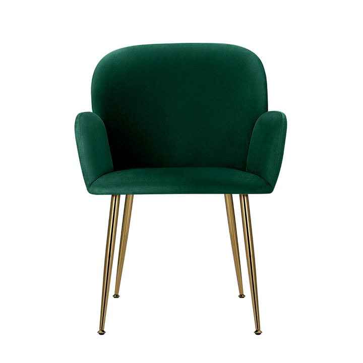 Artiss Velvet Fabric Dining Chairs Armrests (Set of 2) Green