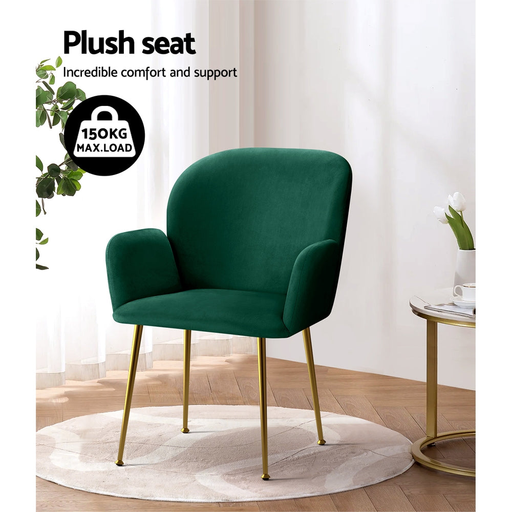 Artiss Velvet Fabric Dining Chairs Armrests (Set of 2) Green