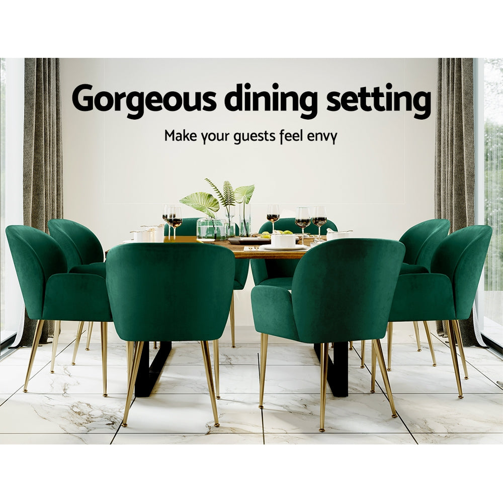 Artiss Velvet Fabric Dining Chairs Armrests (Set of 2) Green