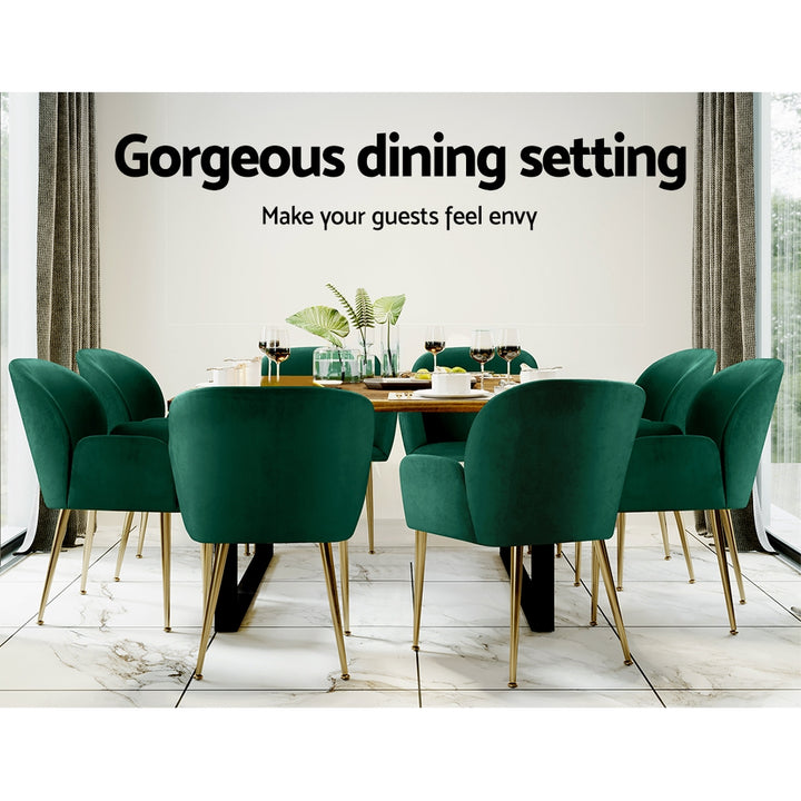 Artiss Velvet Fabric Dining Chairs Armrests (Set of 2) Green