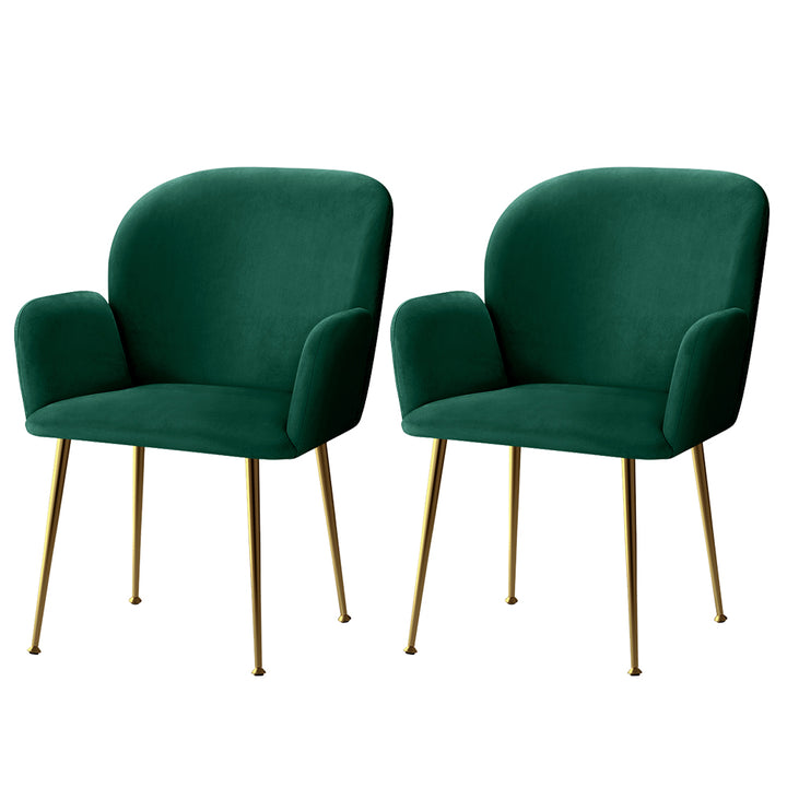 Artiss Velvet Fabric Dining Chairs Armrests (Set of 2) Green