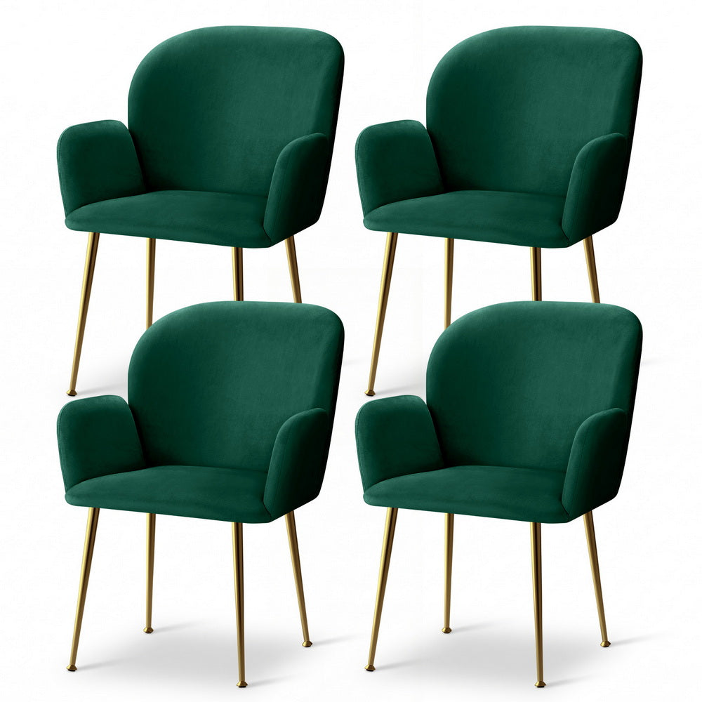 Artiss Velvet Fabric Dining Chairs Armrests (Set of 4) Green