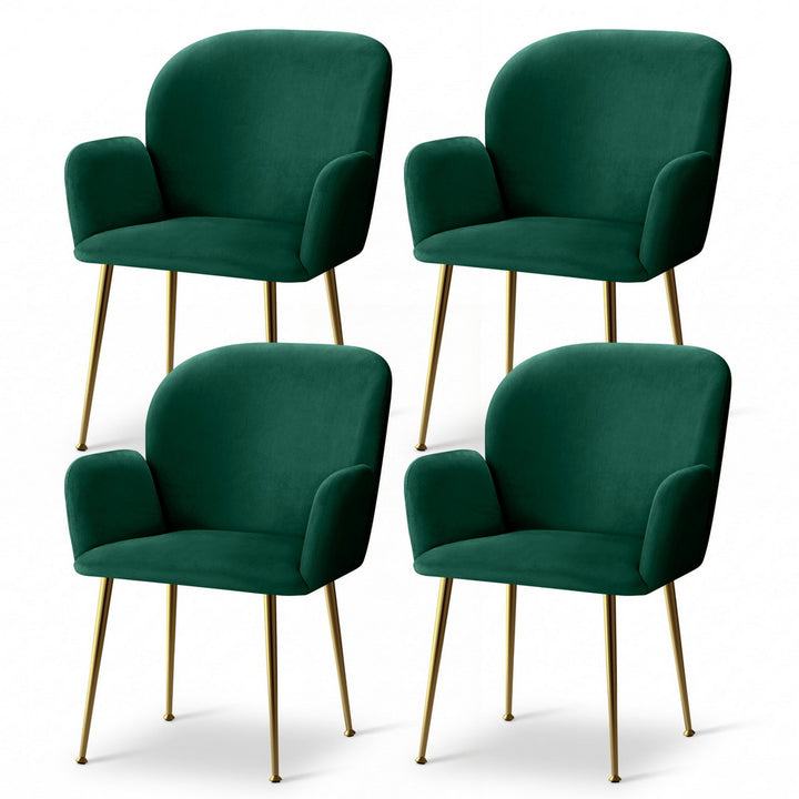 Artiss Velvet Fabric Dining Chairs Armrests (Set of 4) Green