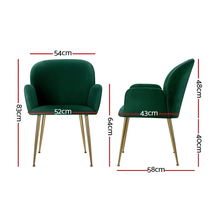 Artiss Velvet Fabric Dining Chairs Armrests (Set of 4) Green
