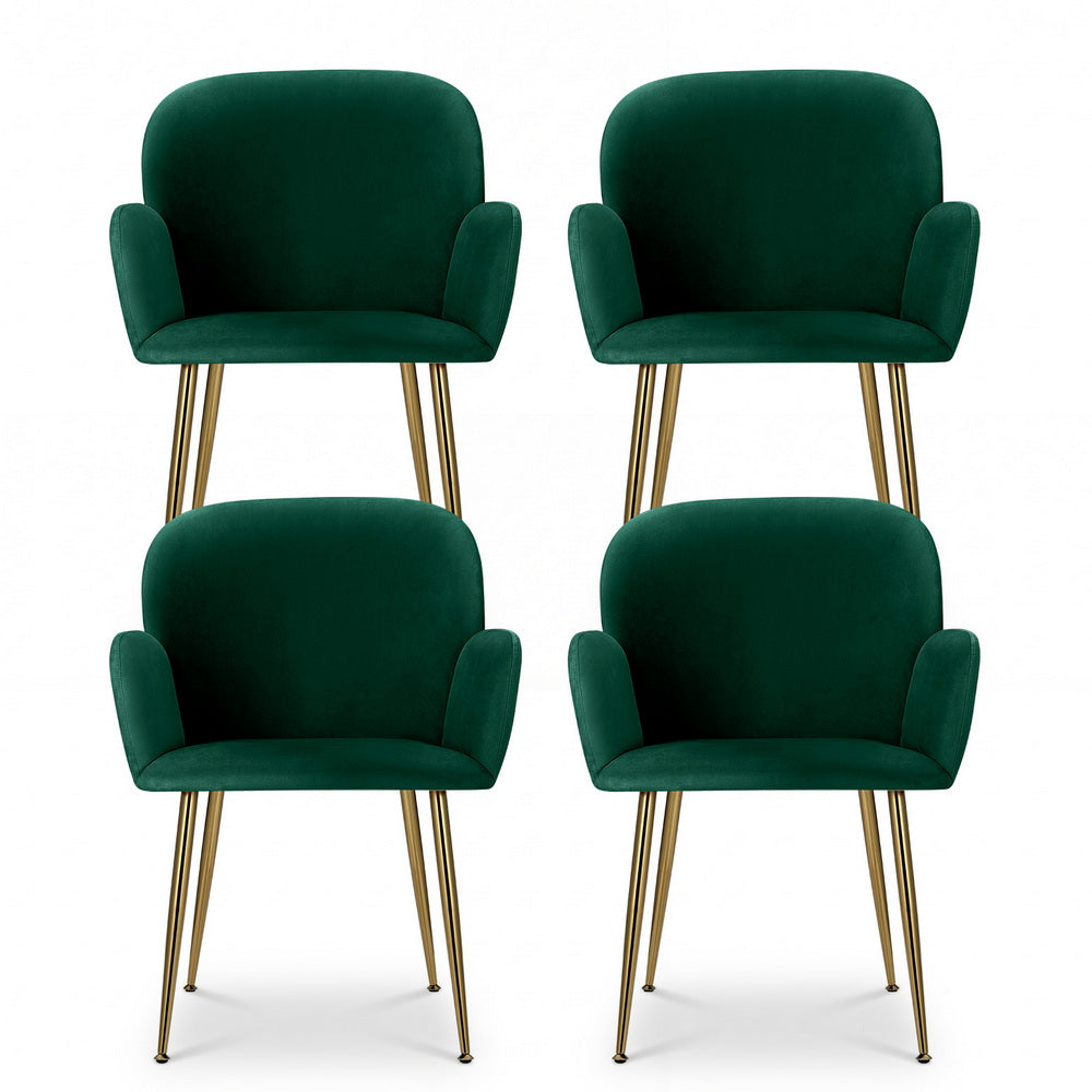 Artiss Velvet Fabric Dining Chairs Armrests (Set of 4) Green